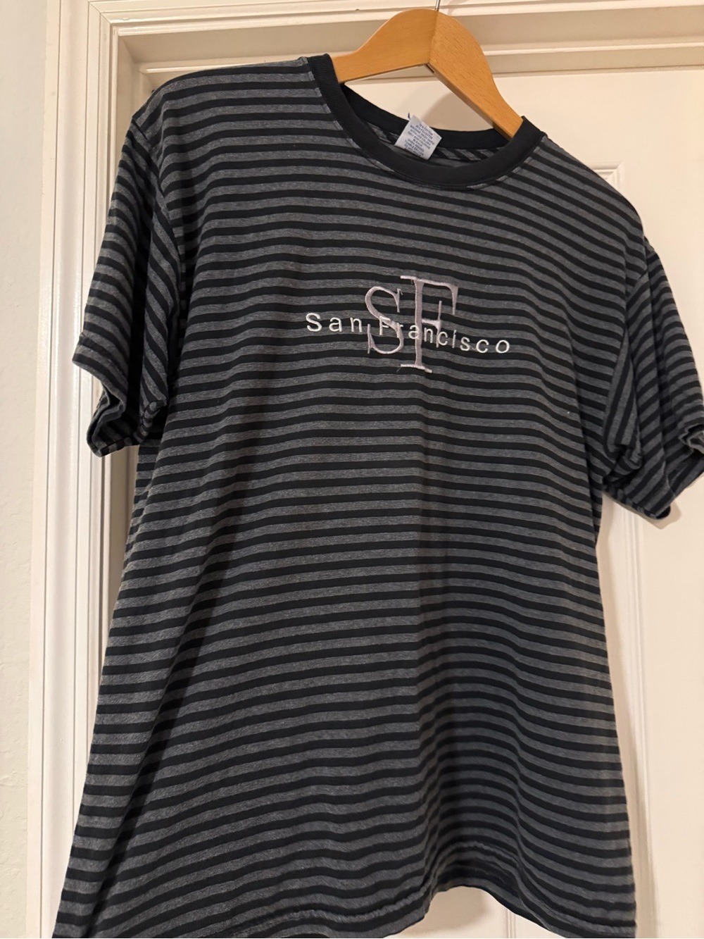 Vintage San Francisco Striped Crewneck T‑Shirt - Black & Gray